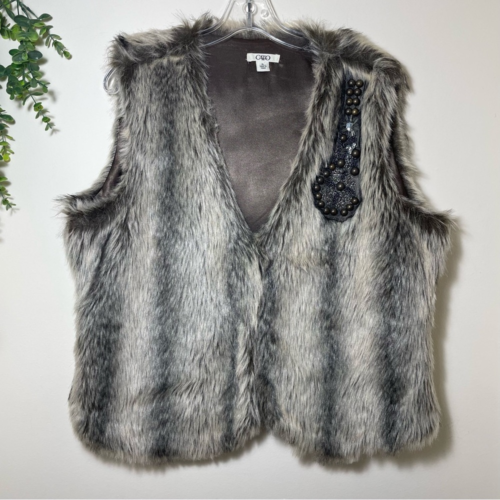 ❄️Cato | Faux Fur Sleeveless Open Vest Brown Gray Women’s Size XL